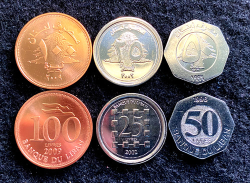 Lebanon 3 Coins Set 25, 50, 100 Livers UNC World Coins