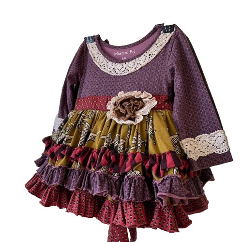 Mustard Pie Girl Tiered Dress 2T Long Sleeve Cotton Spandex