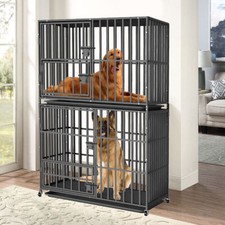 Stackable Heavy Dog Crate Indestructible Dog Cage Kennel w/ Wheels Sturdy Locks