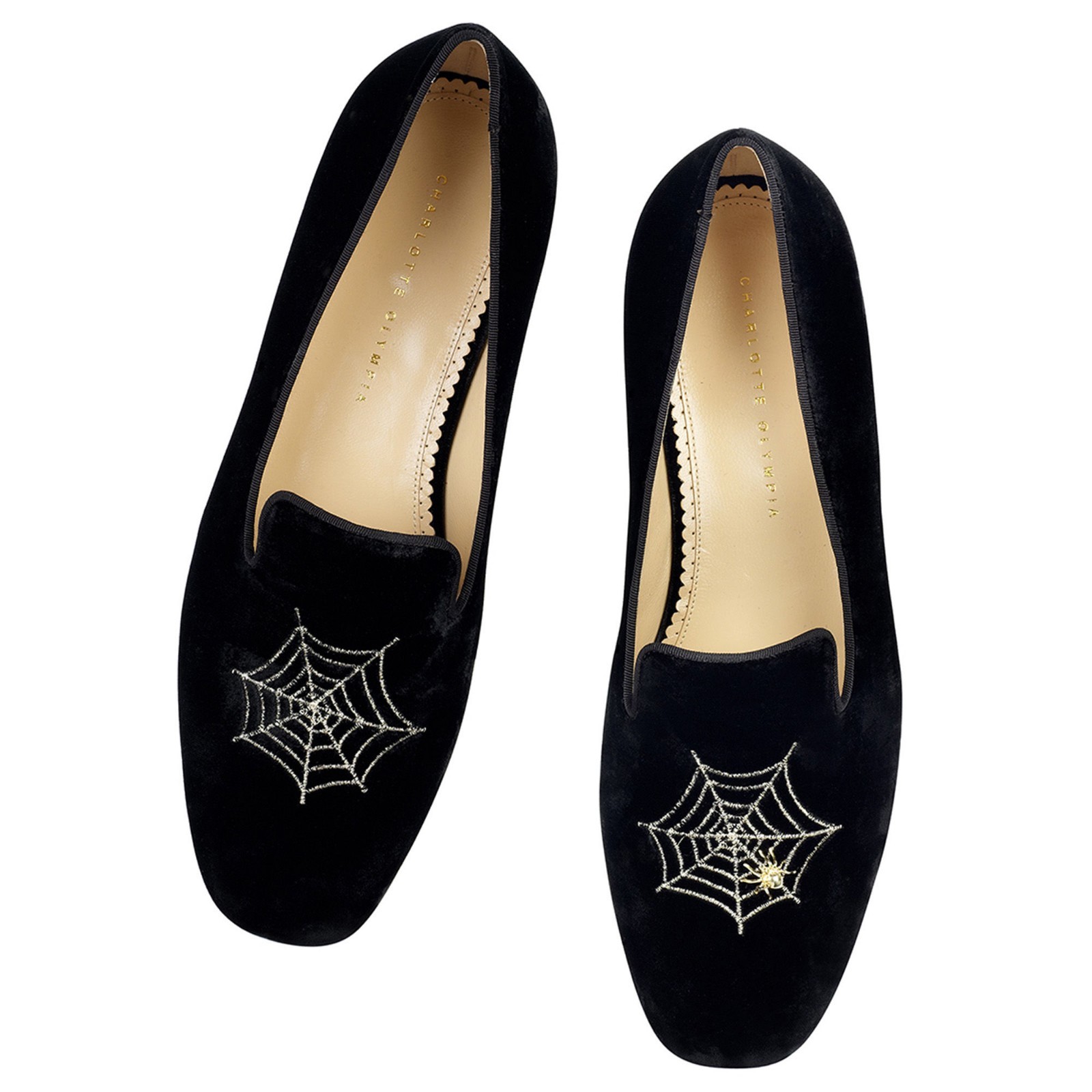 PANTOFOLA D’ORO $765 Nuove Scarpe Charlotte Olympia UOMO CHARLOTTES WEB Velluto Ricamato 45