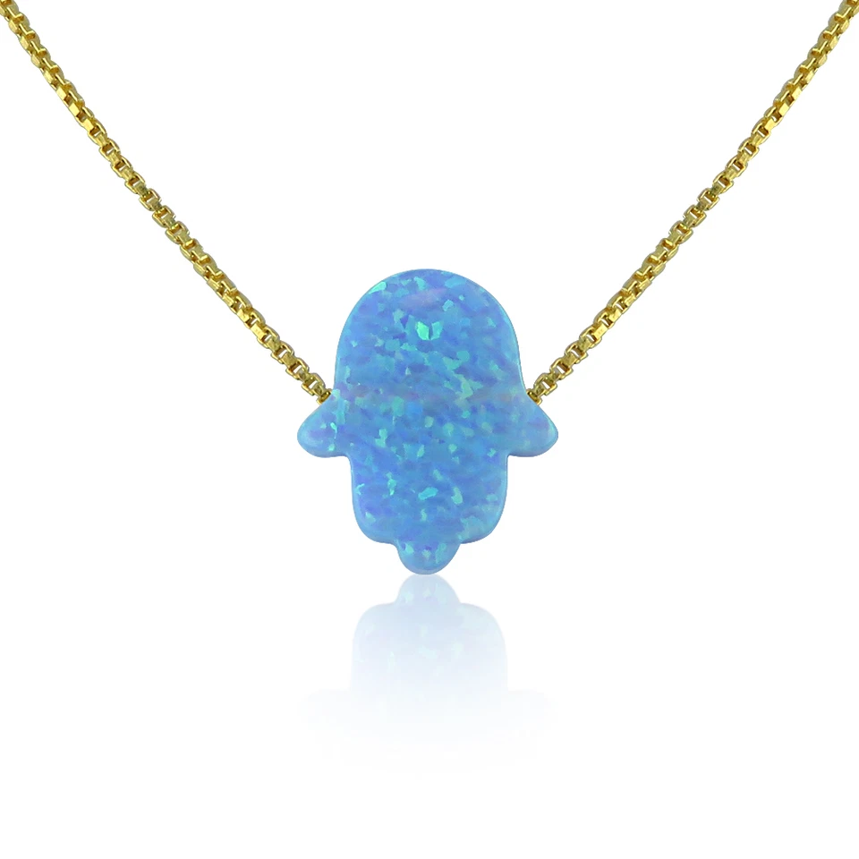 Опал Хамса ручной ожерелье, водонепроницаемый, 925 серебро золото Vermeil, подарок для нее - Изображение 3 из 4