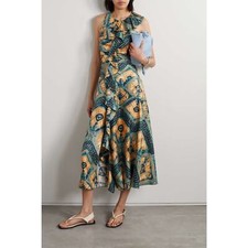 Ulla JohnsonOthella abstract-print ruffled-trim silk dress US2 Green Muiti
