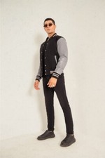 Unisex Varsity Jacket Baseball Letterman Jackets Wool Body Genuine Leather Sleev