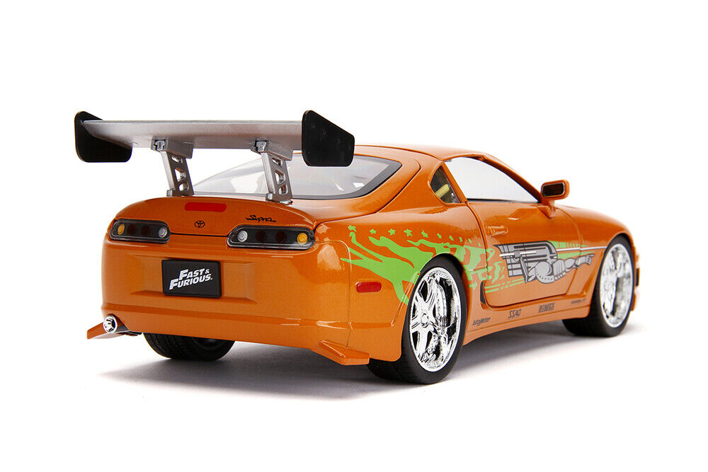 Fast & Furious 1:18 Toyota Supra Die-cast Car & 3 Brian Figure, Toys for  Kids and Adults,Orange