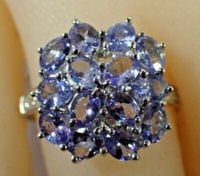 Blue Violet Tanzanite Wh-Topaz 14K Gold Plated on .925 Silver Sz 7.25 Ring 1206
