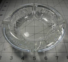 Vintage Clear Heavy Glass Ashtray with Embossed Roses. KIG Indonesia 6" round