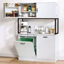 Kitchen Pantry Storage Cabinet Bakers Racks with Tilt Out Trash Can Cabinet