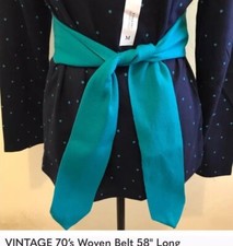 2 Belts Aqua Green and Pink Vintage 1974 Woven Knit 58x3  No Stretch Retro
