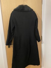 Preceis Pettiete Cashmere Wool Blend Black Long Coat , Faux Fury Colar Size 8