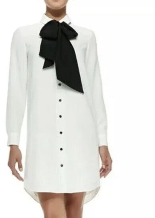 Abito firmato KATE SPADE grifone avorio con cravatta in velluto nero taglia 6