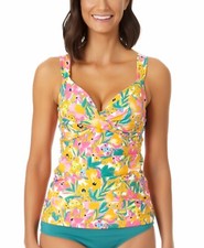 Anne Cole Women's Multicolor Floral Printed Underwire Twist Tankini Top, 36C/38B