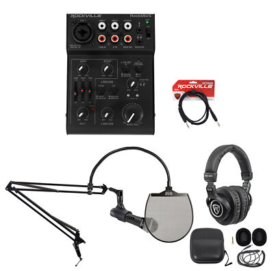 Rockville 1-Person Gaming Twitch Live Stream Recording Kit Mic+Boom+Headphones