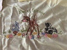 Vintage Walt Disney BAMBI Crib Sheet  Pillow Case Embroidery Set Paragon READ