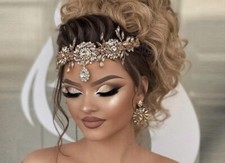 Rhinestone Bridal Star Forehead Tiara Wedding Headpiece Gold Crown Hair Accessor