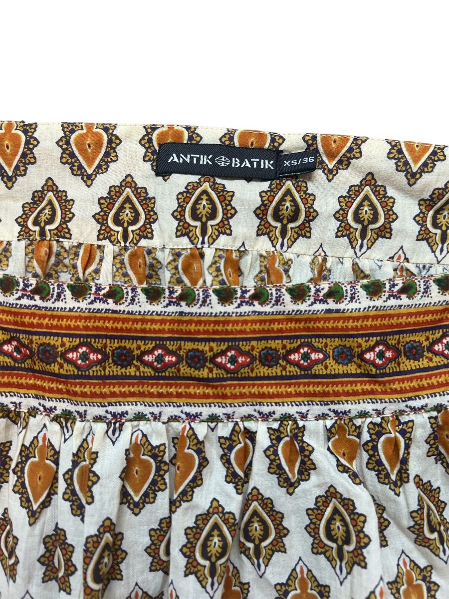 Antik Batik Women's Ivory Gold Bohemian Floral Cotton Soleil