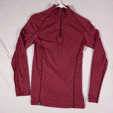 Ibex Woolies 2 Sweater Womens Med Merino Wool Pink 1/4 Zip Pullover Base Layer