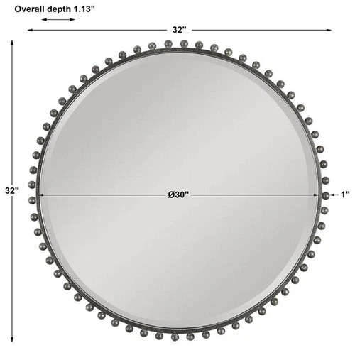 Uttermost Taza Round Iron Metal Mirror w/ Silver Highlights in Black/Silver - Picture 7 of 7