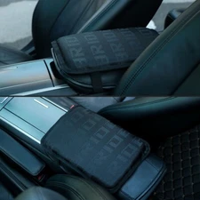 JDM BRIDE Black Fabric Car Armrest Pad Cover Center Console Box Cushion Mat