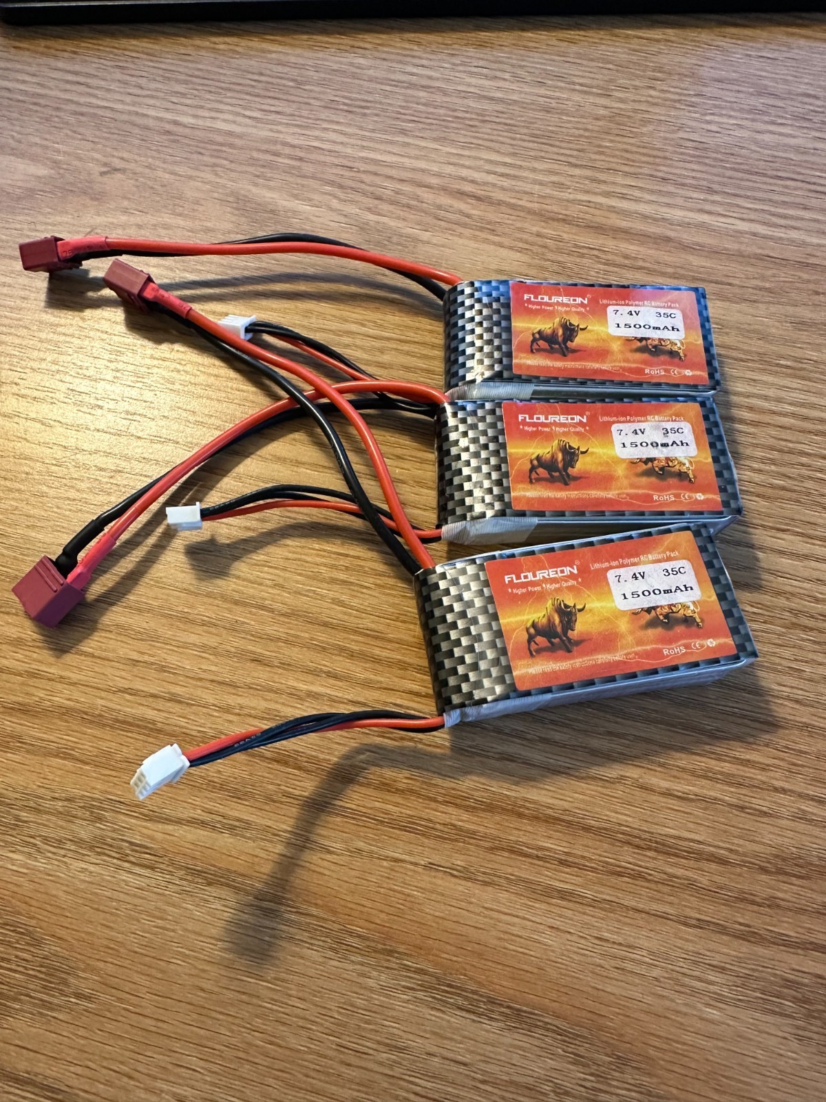 3 Floureon 1500mAh 7.4V 35C LiPo battery Deans connector x3 