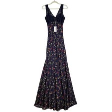 NEW! Petal & Pup Cammy Floral Print Maxi Slip Dress Sz M Satin Lace Sexy