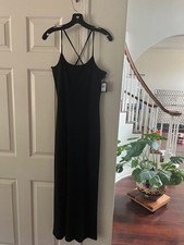 New w Tags Lauren Ralph Lauren Black Maxi Dress Spaghetti Cross Back Straps Sz S