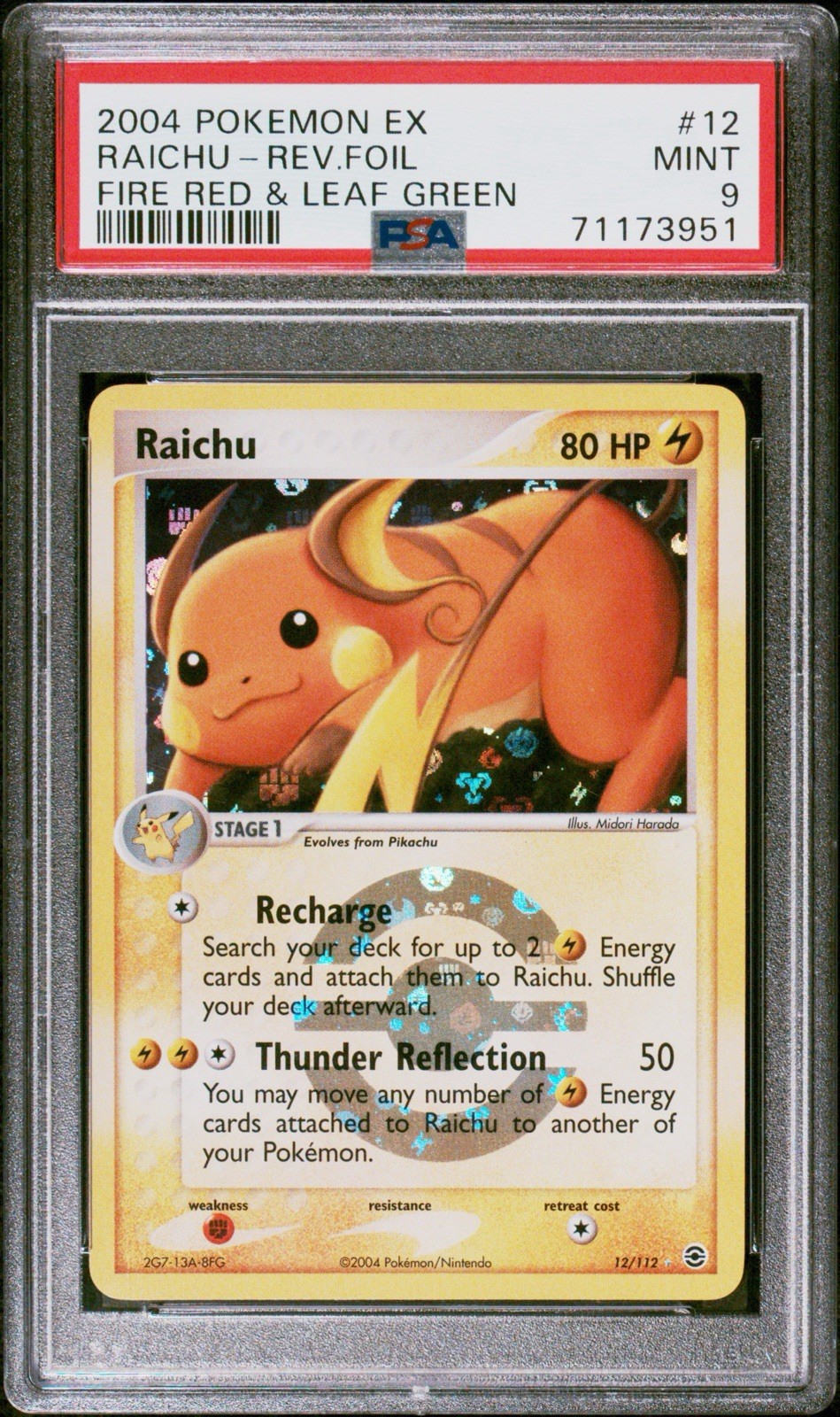 2004 POKEMON EX FIRE RED & LEAF GREEN #12 RAICHU-REVERSE FOIL PSA 9