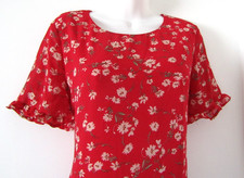 Ladies dress size large red floral floaty dress lined dress flowy feminine frill