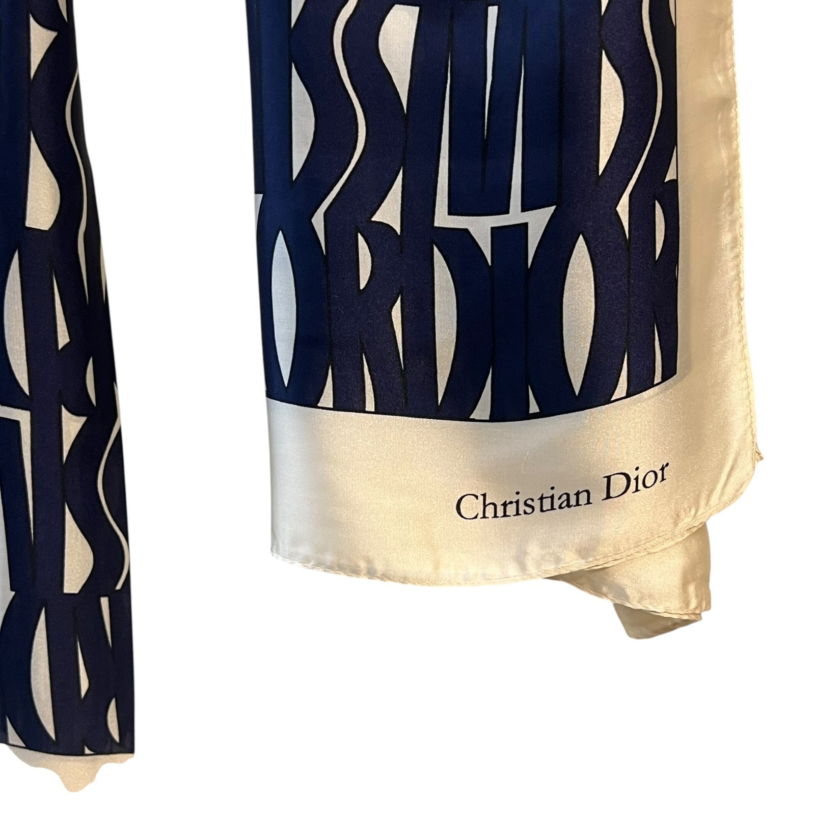 Christian Dior Trotter Monogram Silk Scarf Navy Blue White Made in Italy Authent thumbnail 3