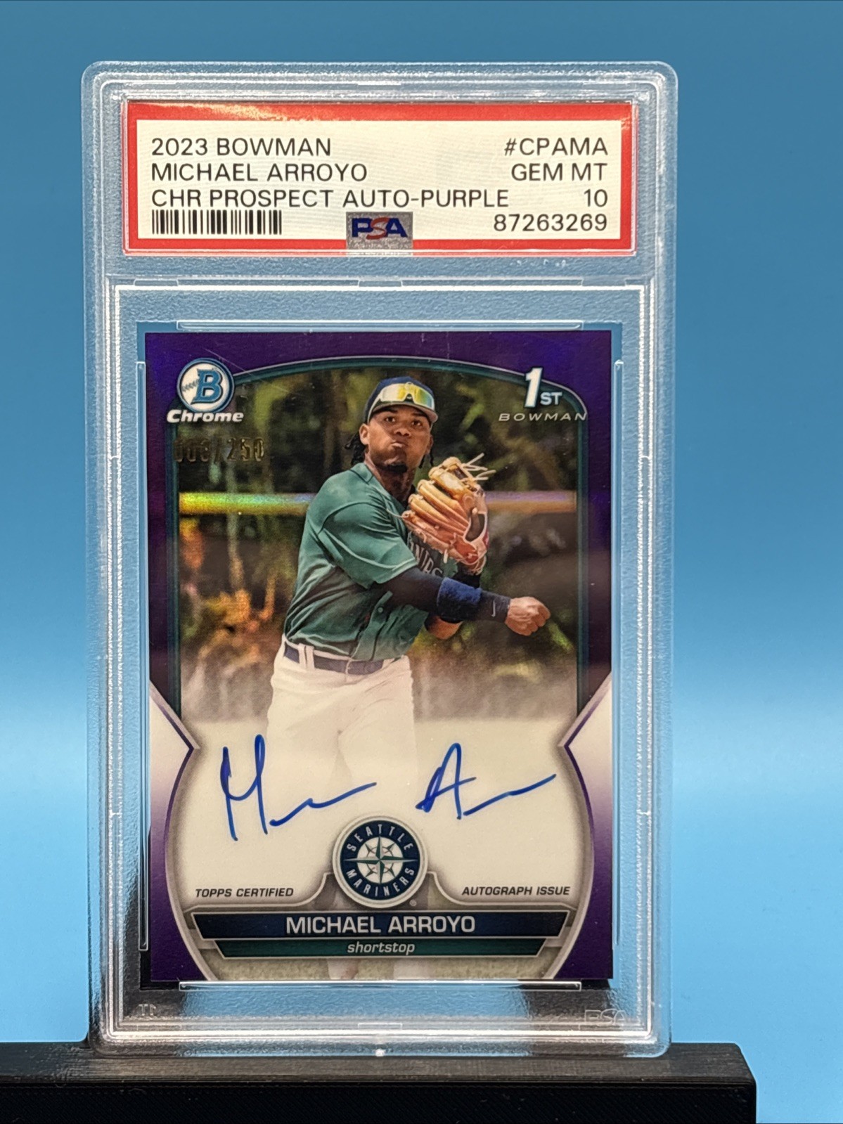 2023 Bowman Michael Arroyo Chrome Auto Purple Refractor 1st /250 PSA 10