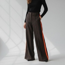 Alice + Olivia Plaid Wide Leg Pants Brown Neon Orange Stripe Womens Size 10