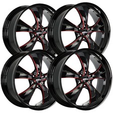 Set Of 4 Strada C02 Old Skool 24x10 5x5 15mm Blackred Wheels Rims 24 Inch