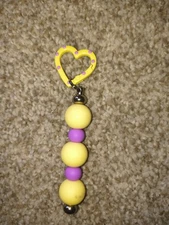 HANDMADE YELLOW AND PURPLE BAG CHARM ZIPPER PULL WITH HEART SHAPE CLIP (F)