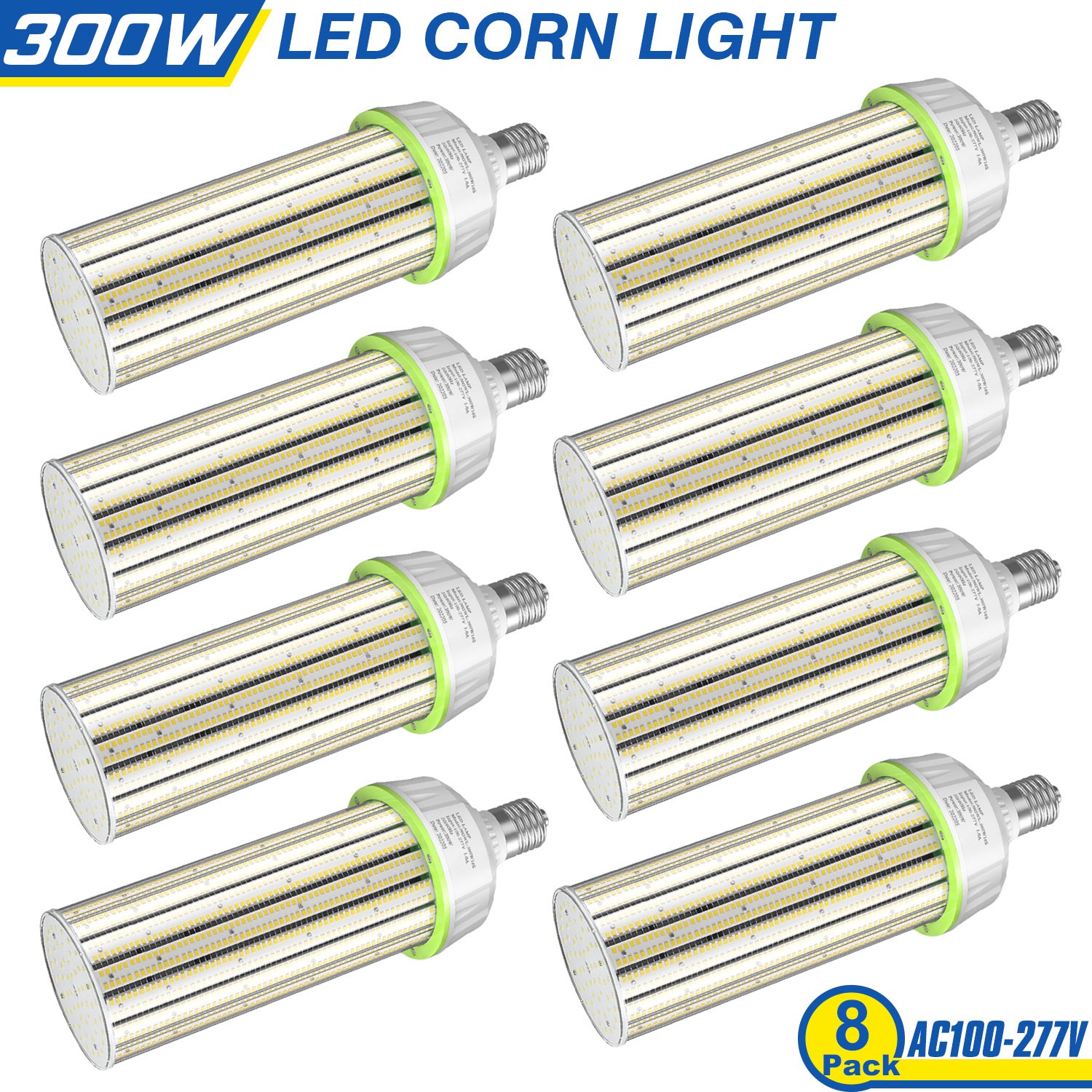 8 Pack 300W LED Corn Light Bulb Replace 1500W MH/HPS Warehouse Shop Light 5000K