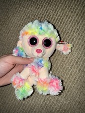 TY Beanie Boos RAINBOW Peach Poodle Puppy Dog Plush Stuffed Animal Toy