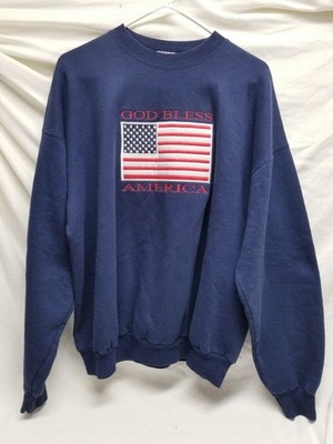 Vintage Y2K God Bless America Crewneck Sweatshirt Size XL Embroidered