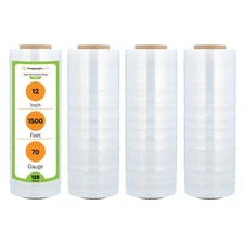 Cast Hand Stretch Wrap 12" x 1500' Clear Shrink Film 128 Rolls Clear 1500Ft Roll