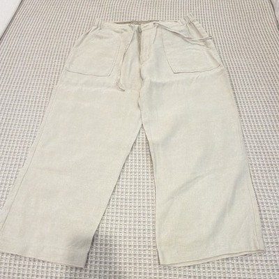 Bohio Relax Linen Drawstring Pants Beige 34W Straight Leg Pockets Travel