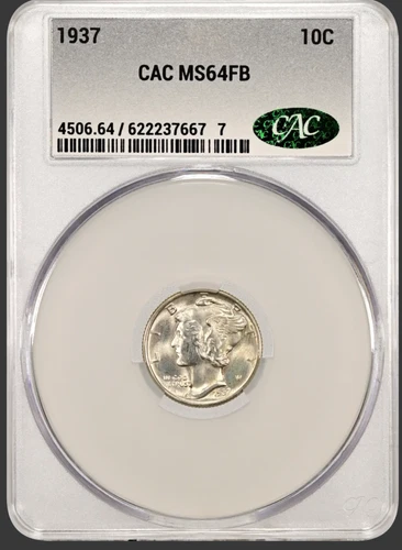 1937 Mercury Dime – CACG MS-64 FB  – CHOICE + Mint State CACG!