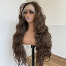 Long Wavy Natural Synthetic Hair Pre Plucked HD Lace Front Wig Light brown
