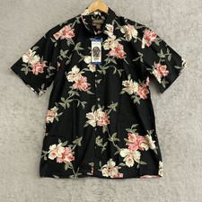 Cooke Street Mens L Hawaiian Islands Black Floral Button-Up Shirt n1076
