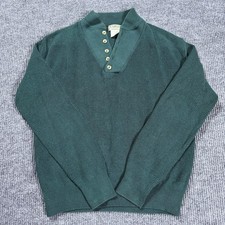 Vintage LL Bean Sweater 1980s Henley Pullover Forest Green Made in USA Mens Sz L