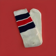 VTG Socks 80's Men  s Tube Black Red Striped Over Calf 9-15 L Orlon Acrylic USA