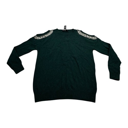 INC International Concepts Petite Embellished Cold Shoulder Sweater Green P/P