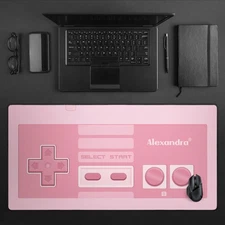 Personalized Pink 8-Bit Controller Desk Mat, Retro XL Mousepad, Cute Gamer Gift