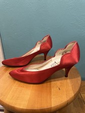 Vintage Dolce by Pierre Red Satin Heels   Handmade in USA   Size 6M