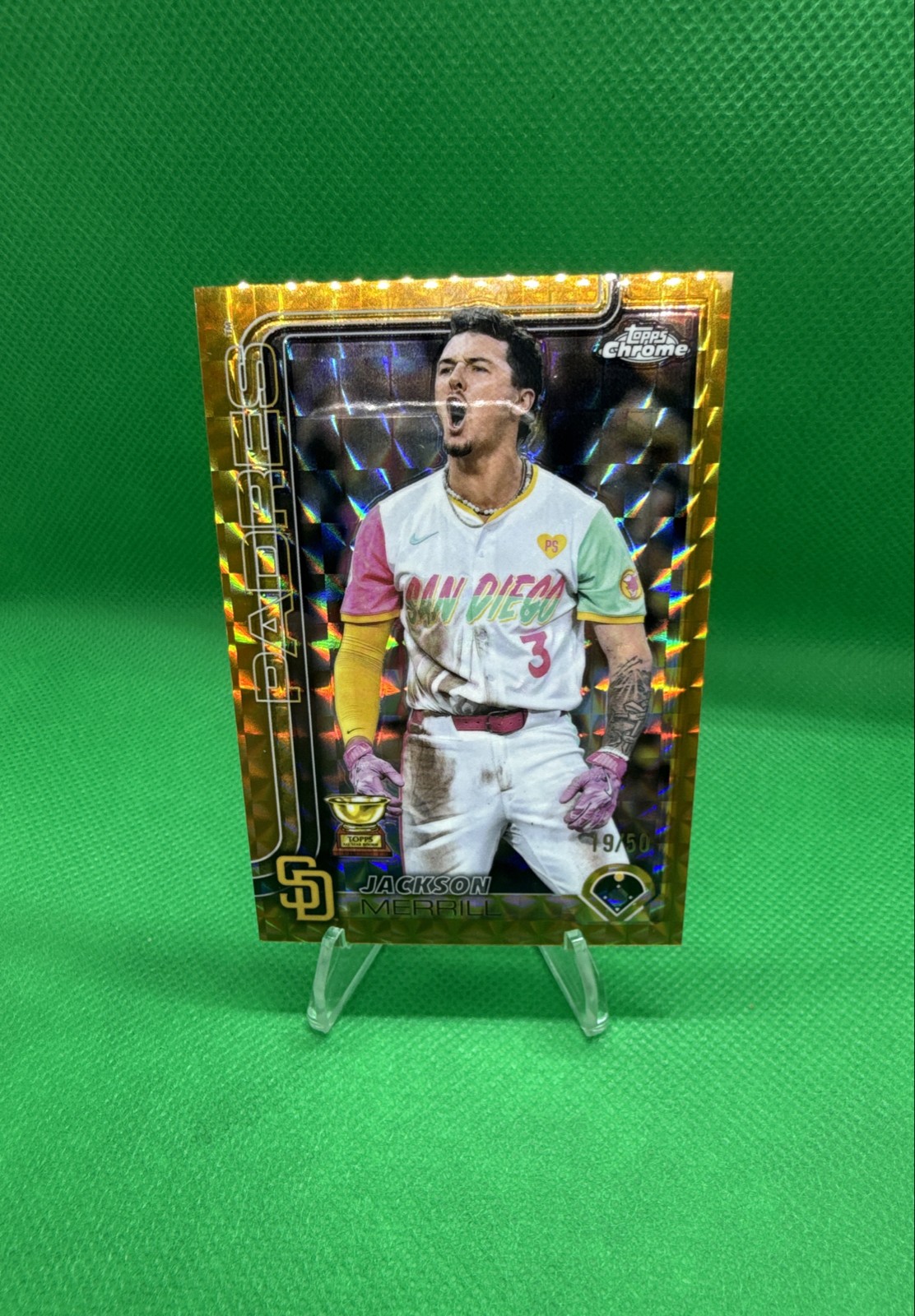 2025 Topps Chrome - Jackson Merrill #61 Gold Geometric Refractor 19/50