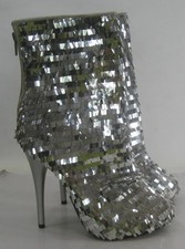 Silver 5"Stiletto High Heel Round Toe Ankle Boots WOMEN SIZE 6
