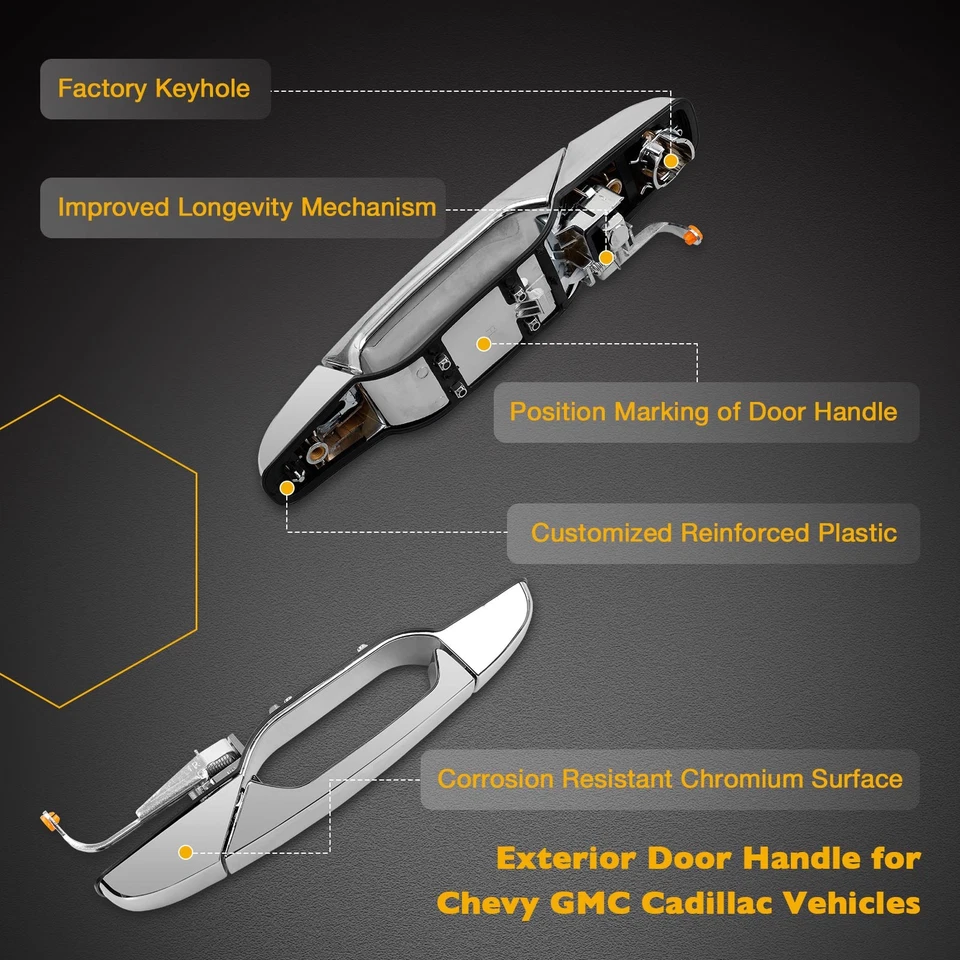 4Pcs Exterior Door Handle w/ Lock Cylinder and Keys For 07-14 Chevy GMC Cadillac - Image 4 of 4