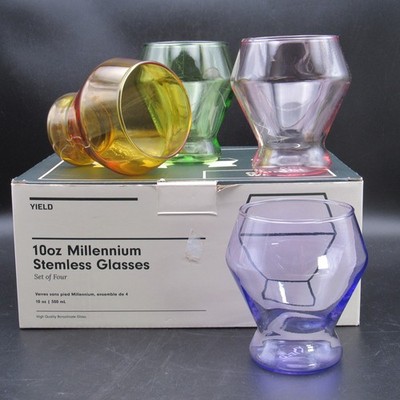 Yield Design Co. Millennium Stemless Premium Glasses, Four (4), Multicolor 10oz