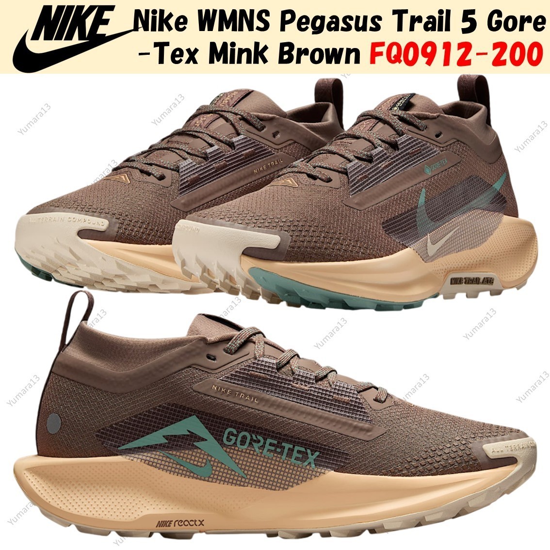Nike WMNS Pegasus Trail 5 Gore-Tex Visón Marrón FQ0912-200 Mujer Talla